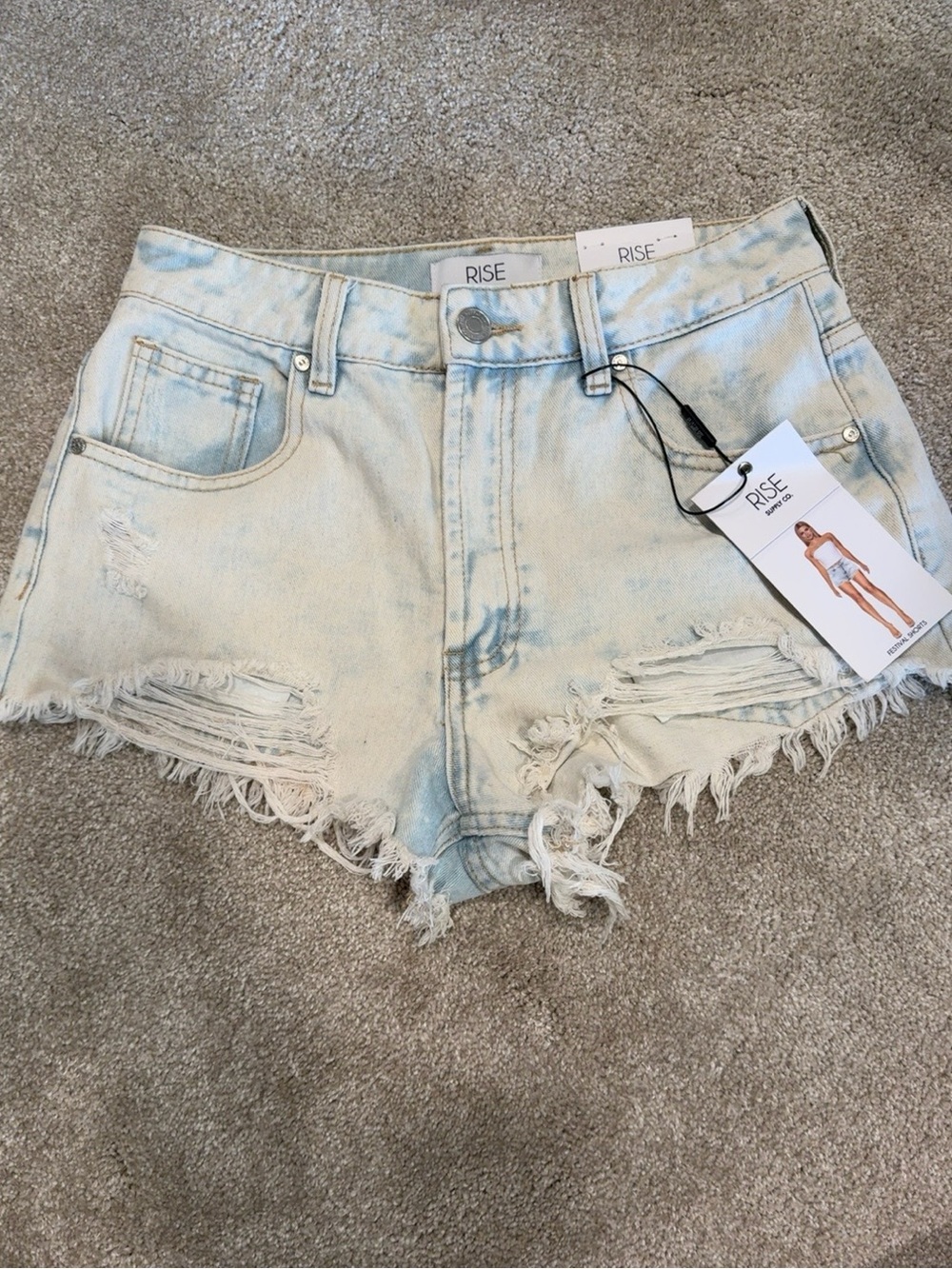 RISE Supply Co. Festival Denim Shorts Size 7 NWT Ice Acid Wash Cutoff High Rise